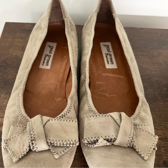 Paul Green Munchen Suede Leather Ballet Flats Taupe w Top Ribbon Stitched 6.5 - Picture 6 of 11
